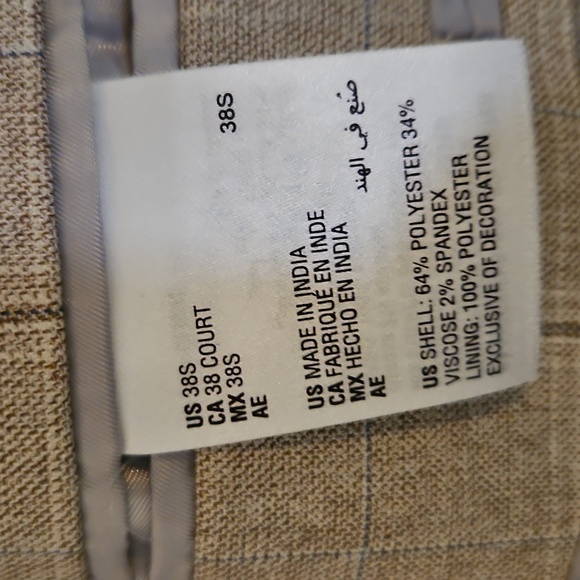 Bar III Light Tan Plaid Blazer Size 38S - New W/ Tags - Picture 6 of 7